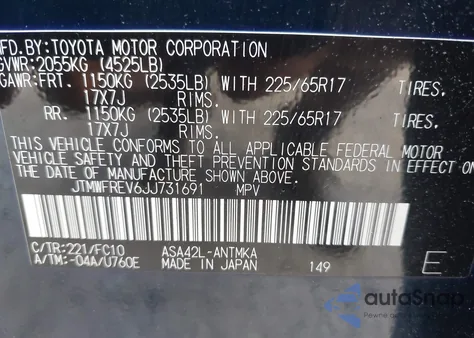 2018 Toyota Rav4 Adventure/Xle from USA, damaged, VIN JTMWFREV6JJ731691